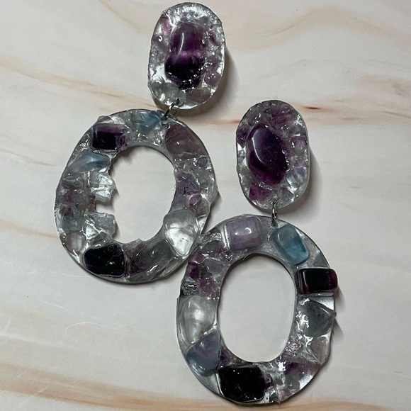 Laboradite & Mirrored Glass Earrings| Handmade - Picture 5 of 6